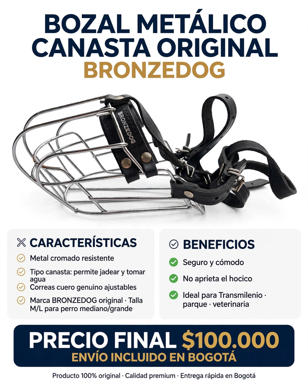 Bozal Metálico Canasta Original BRONZEDOG Talla M/L