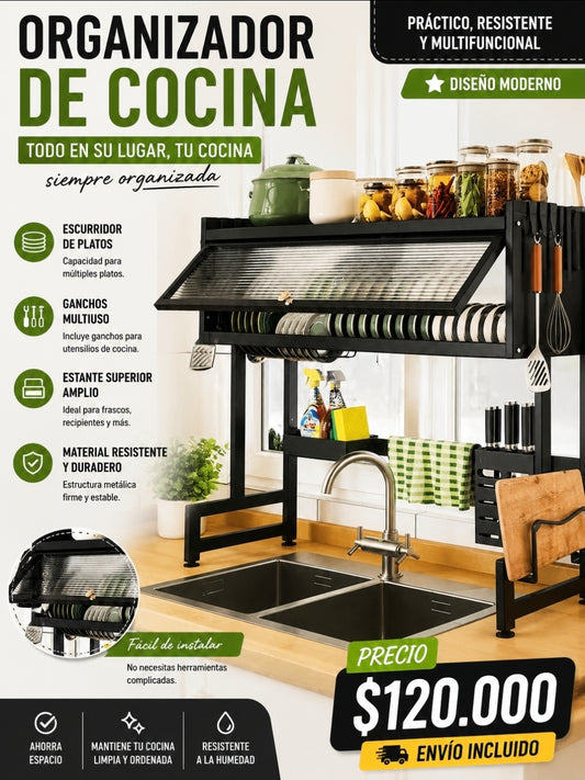 🍽️ Organizador de Cocina / Escurridor de Platos sobre Lavaplatos – ¡Ahorra espacio!