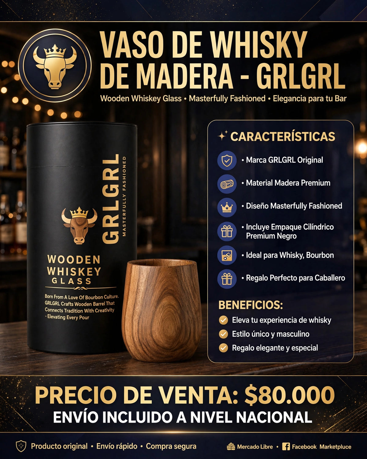 VASO DE WHISKY DE MADERA GRLGRL - WOODEN WHISKEY GLASS