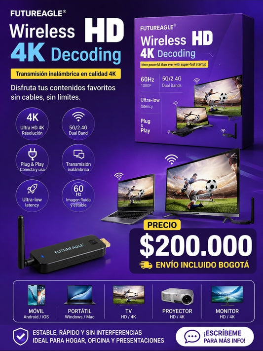📺 Wireless HD 4K Decoding – Transmisor de Pantalla Inalámbrico