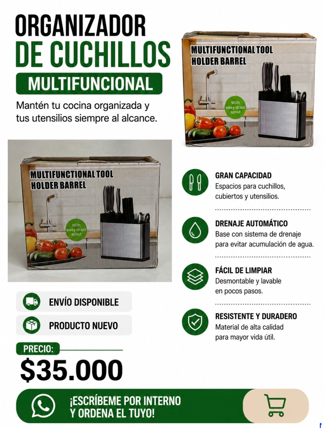 🔪 Organizador Multifuncional para Cuchillos y Utensilios de Cocina ✨