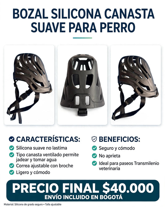 Bozal de Silicona Suave Tipo canasta para Perro - Transpirable .