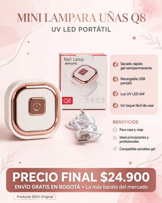 MINI LÁMPARA PARA UÑAS Q8 UV LED PORTÁTIL