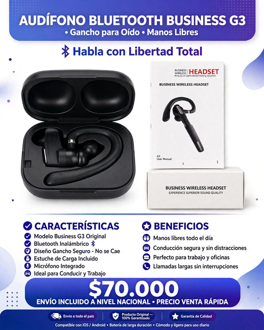 AUDÍFONO BLUETOOTH BUSINESS G3 - GANCHO PARA OÍDO