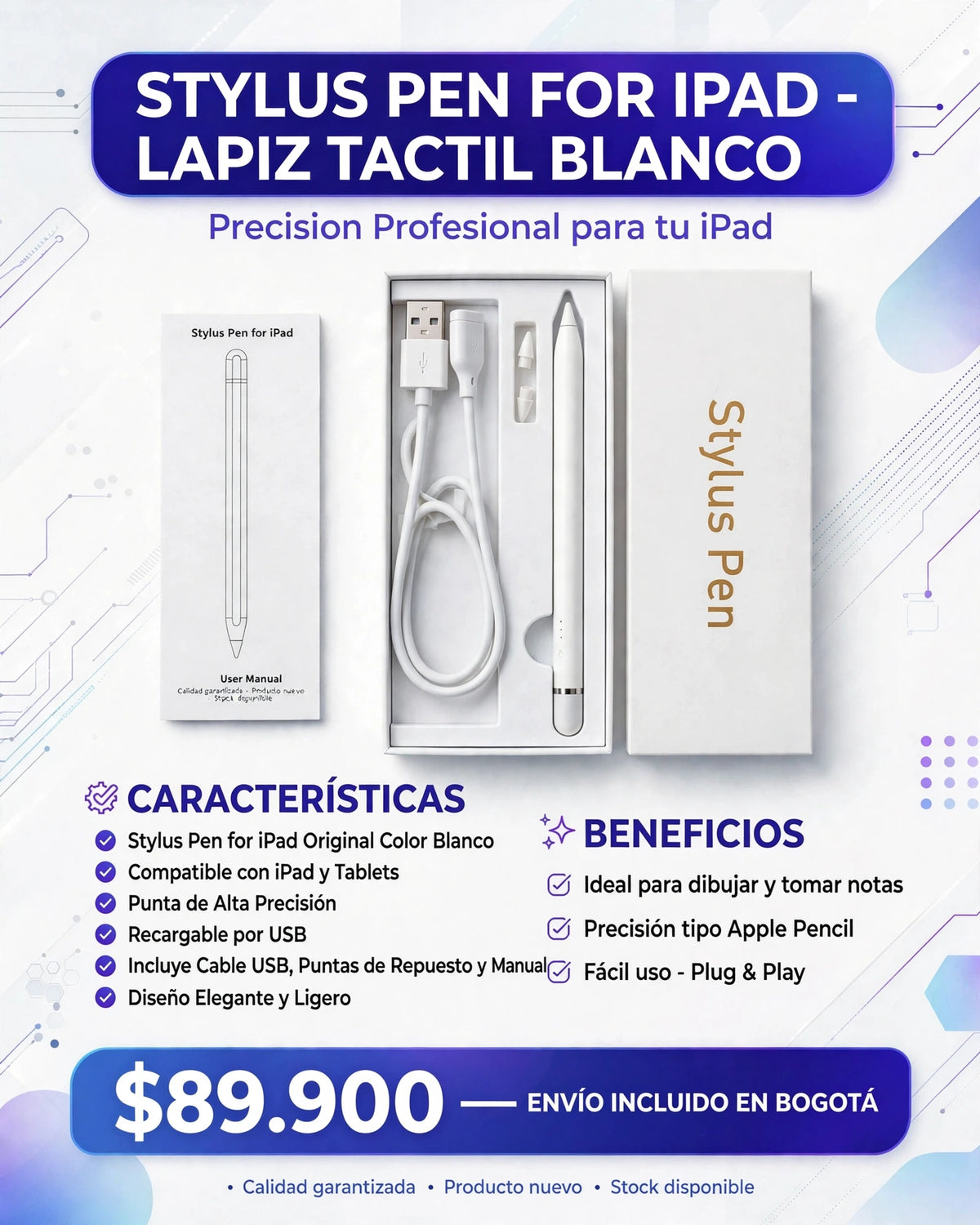 STYLUS PEN FOR IPAD - LÁPIZ TÁCTIL BLANCO