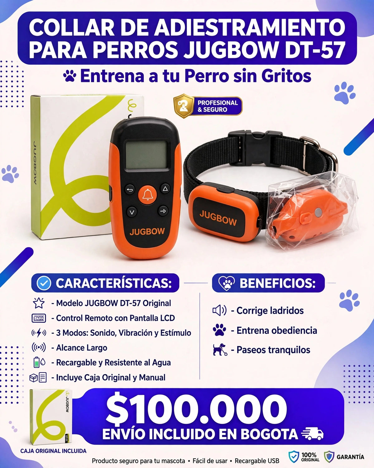 COLLAR DE ADIESTRAMIENTO PARA PERROS JUGBOW DT-57