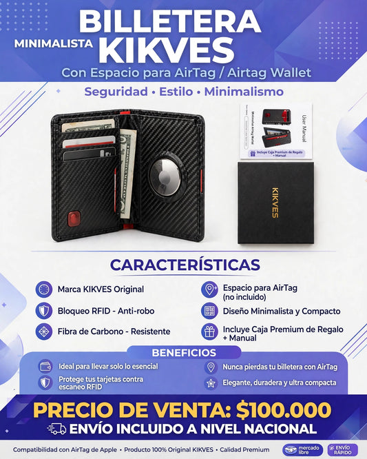 BILLETERA MINIMALISTA KIKVES CON ESPACIO PARA AIRTAG